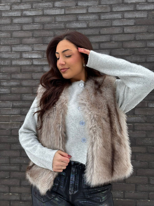GILET FOURRURE SYNTHÉTIQUE BEIGE ELISE