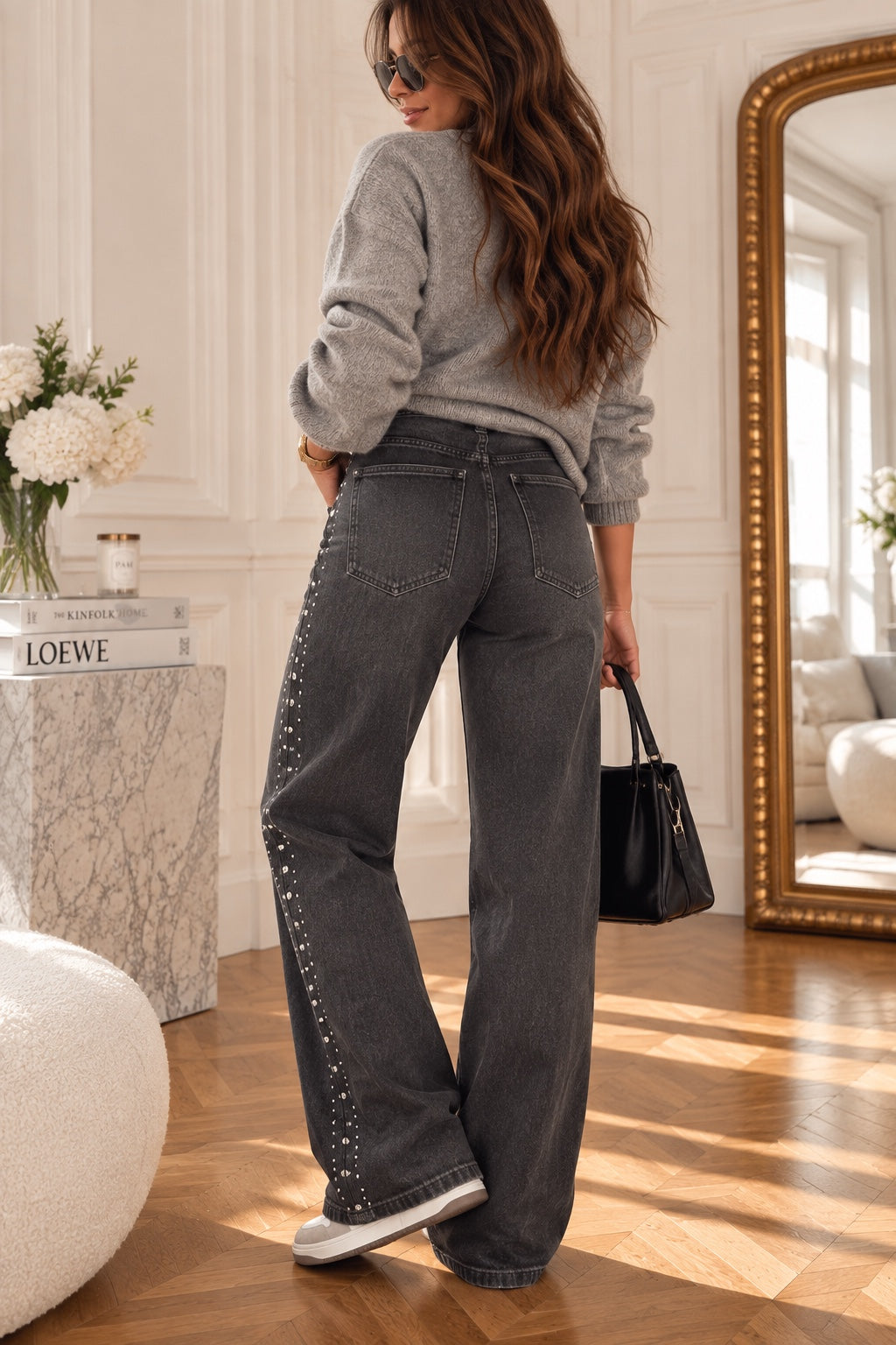JEANS AMELIA gris anthracite à détails argentés - vue de dos