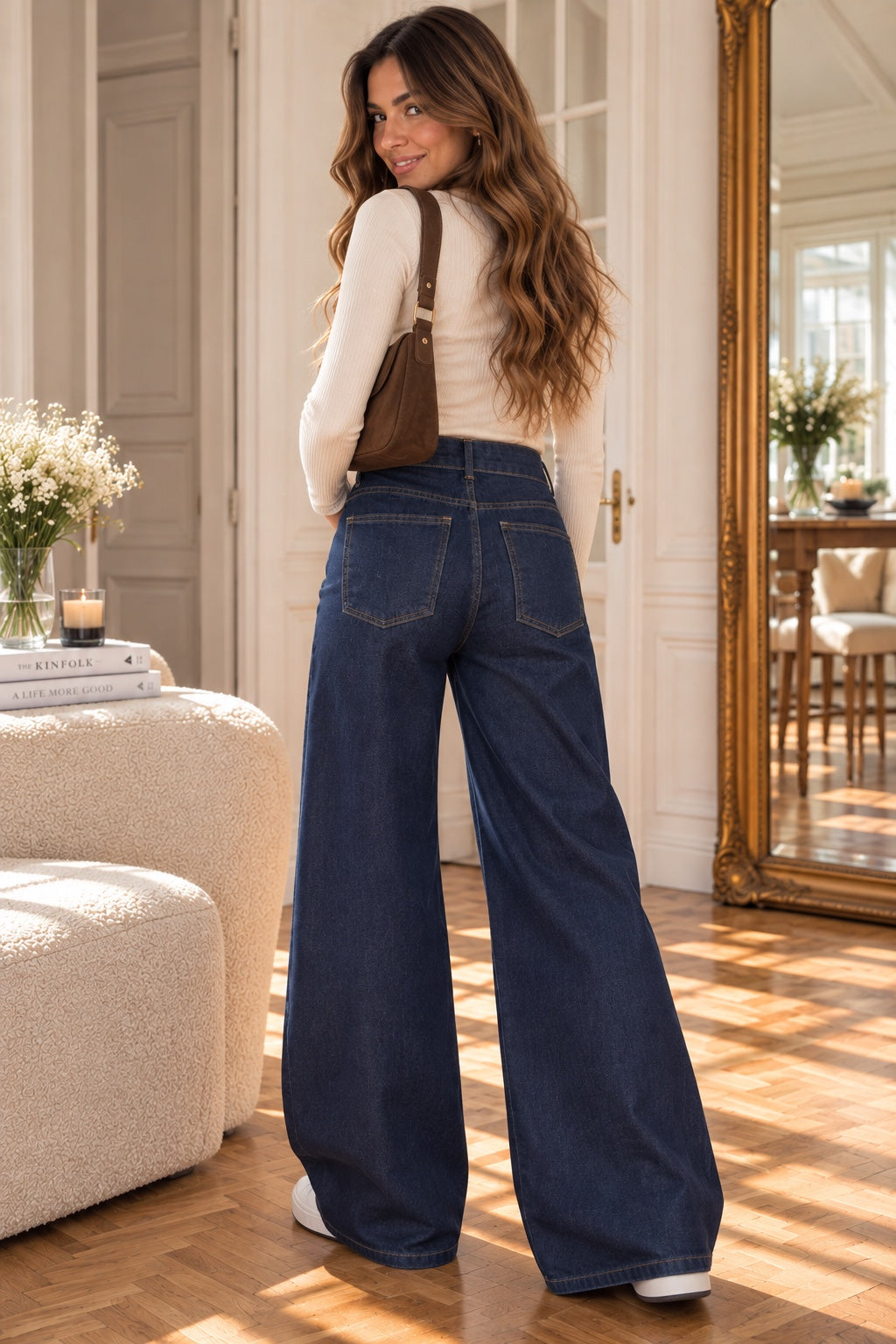 JEANS YELENA bleu foncé coupe large, vue de dos