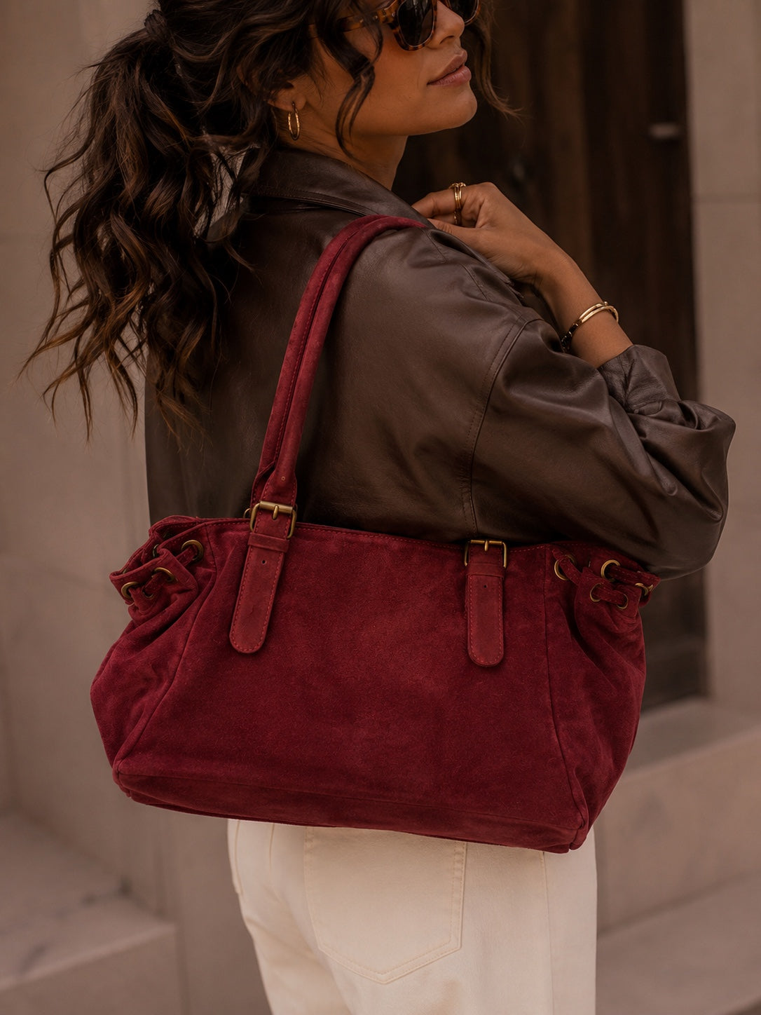 Sac cuir Miva bordeaux porté
