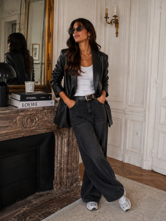 BLAZER LILOU en simili cuir noir - vue portée de face