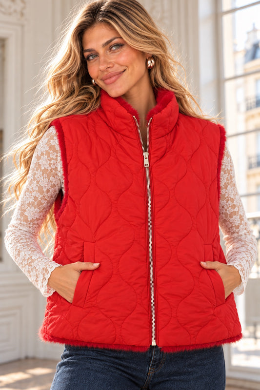 Gilet sans manches VICTOIRE rouge, face matelassée