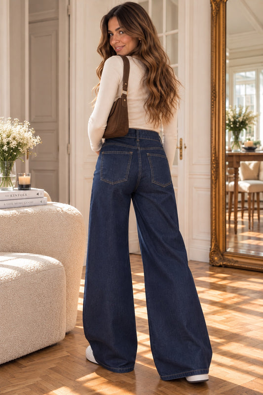 JEANS YELENA bleu foncé coupe large, vue de dos