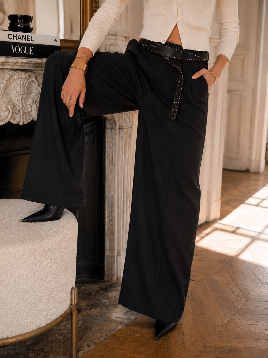 PANTALON ANA noir - détail taille et poches