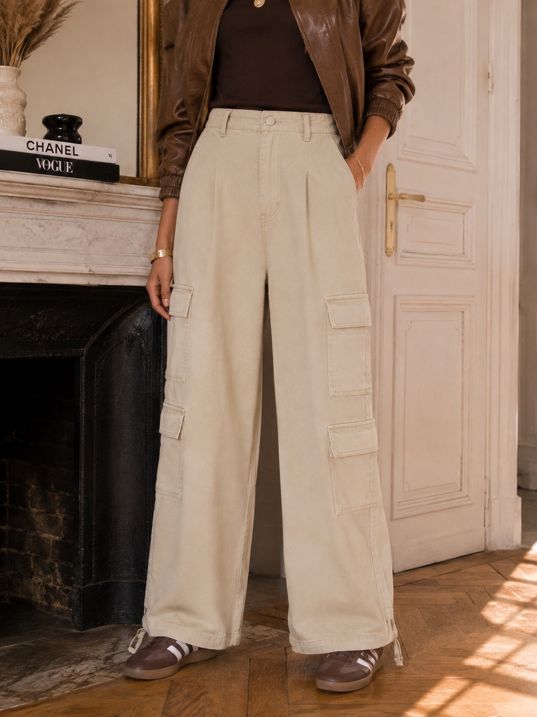 PANTALON ÉGLANTINE cargo beige - vue de face