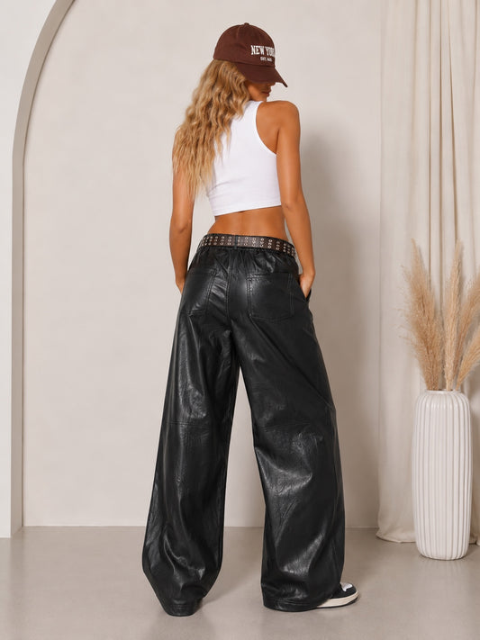 Pantalon similicuir ballon noir avec ceinture - vue de dos