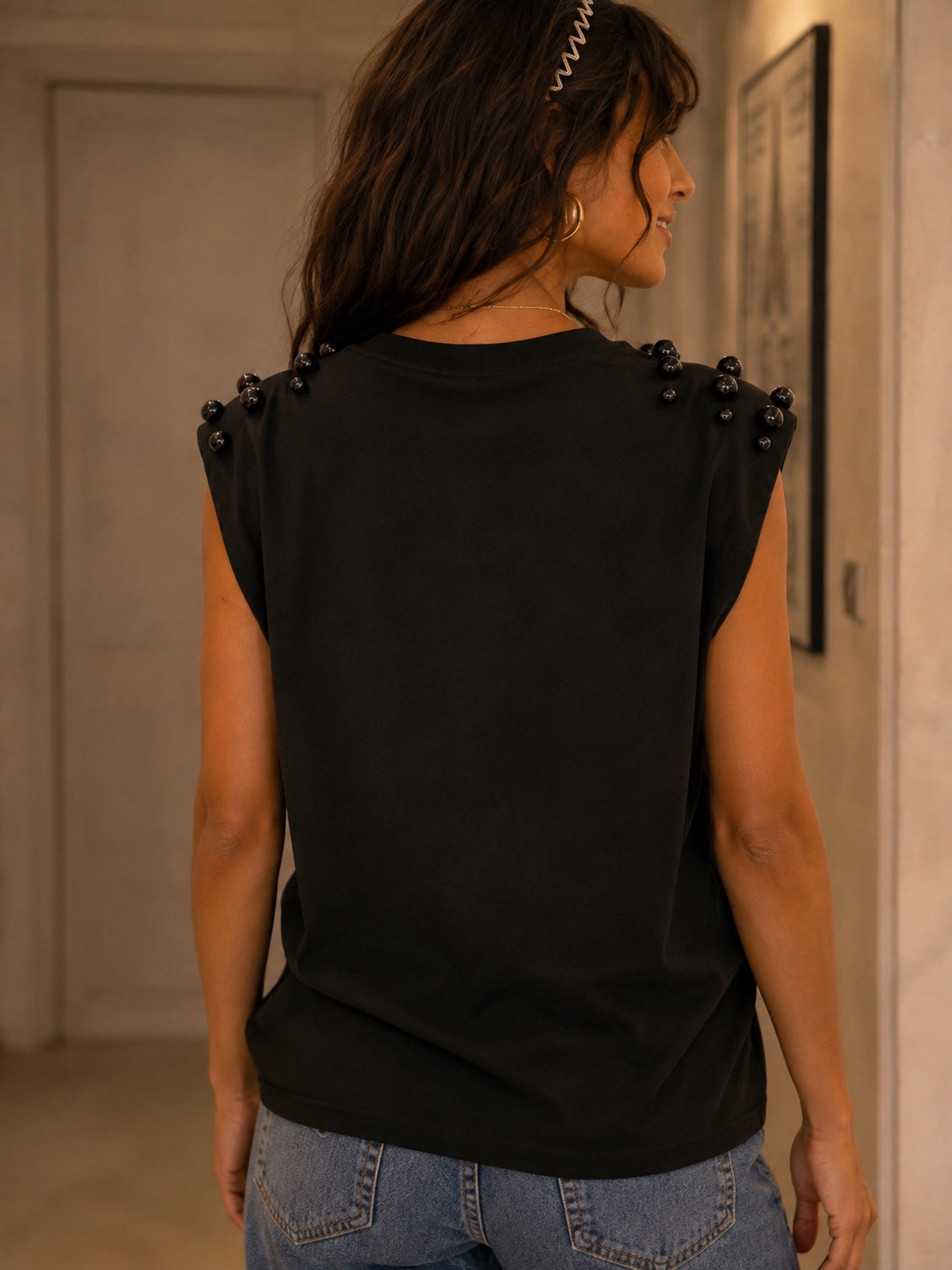 Pull sans manches Eva noir - vue de dos