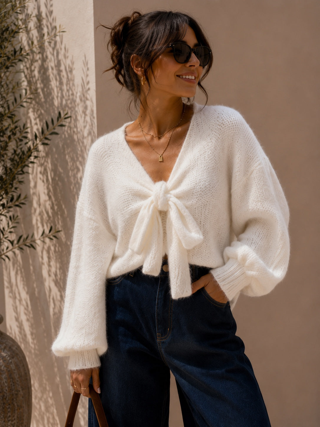 Pull ROSE écru - détail devant