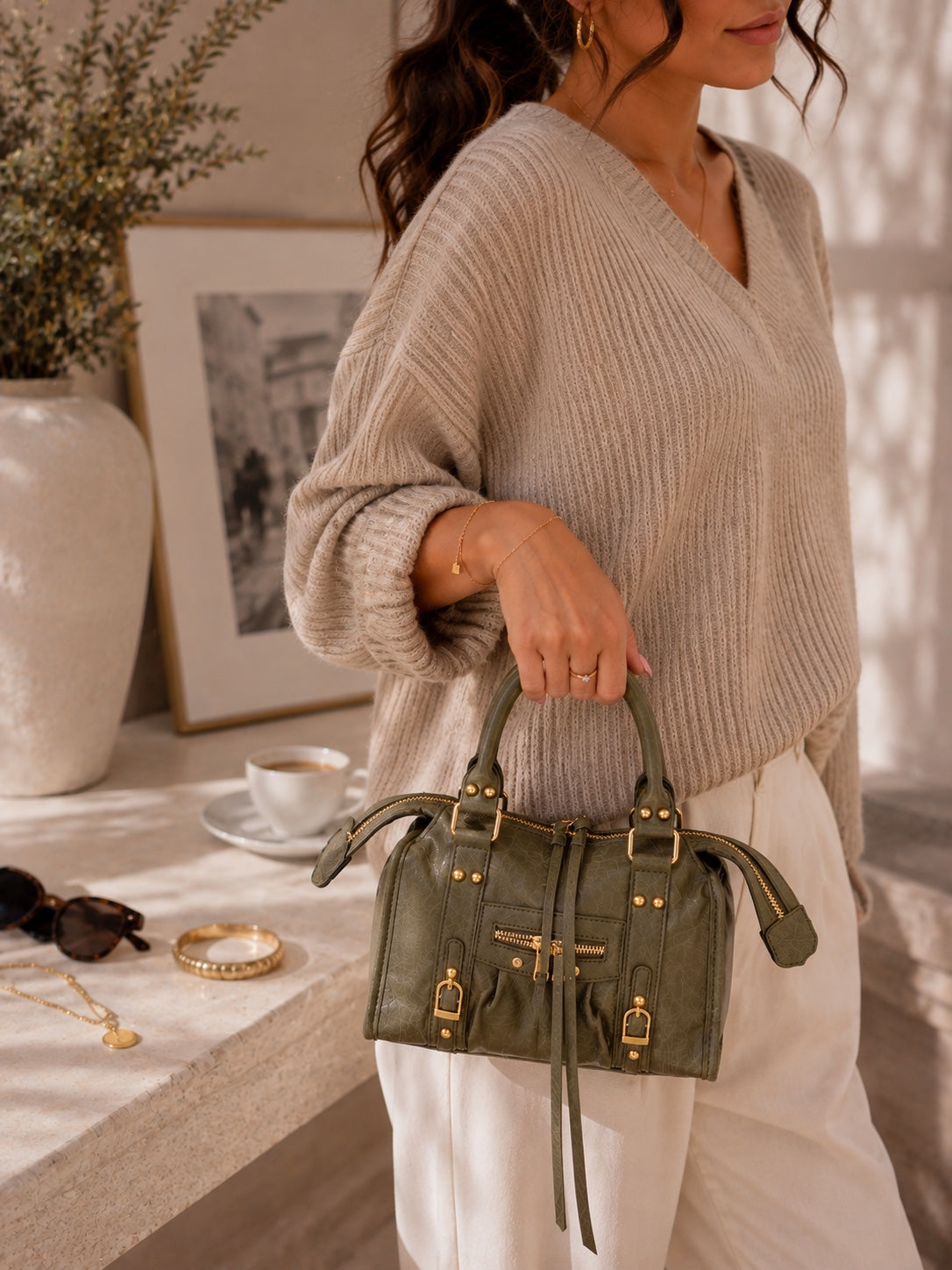Sac Candice kaki porté