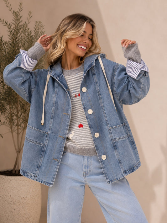 VESTE MALIA en jean avec capuche - détail face